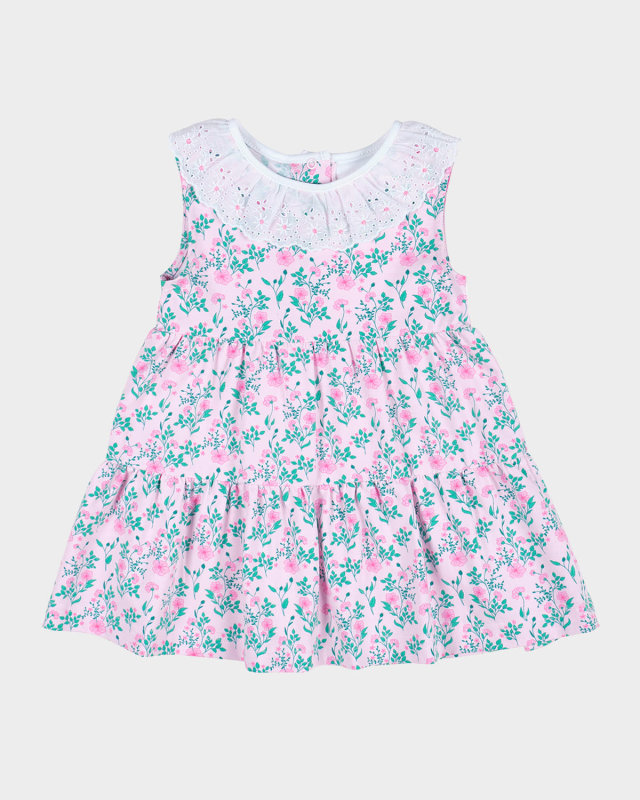 Girl's Eyelet Collar Sleeveless Floral Dress, Size 12M-5